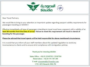Saudi Airlines Passport Validity Notification