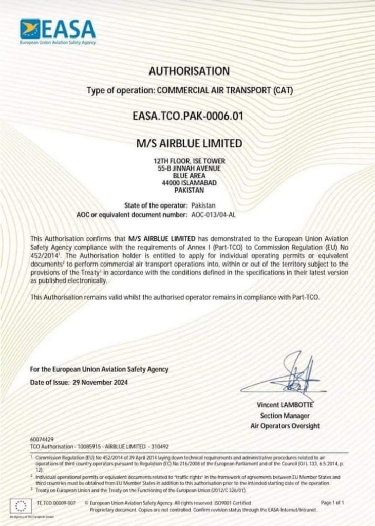 Air Blue TCO EASA
